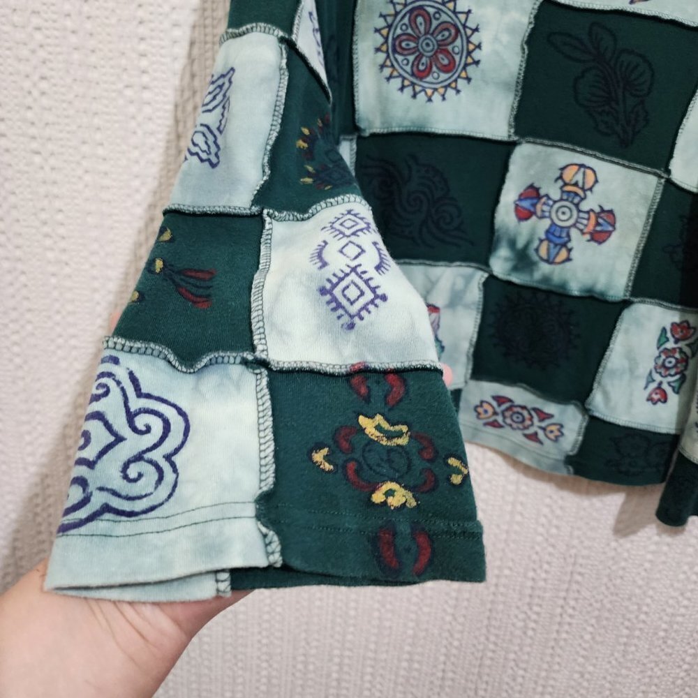 Vintage Y2K Lizzie Mcguire Inspired Patchwork Long Sleeve Boxy Crop Top X-Large - Picture 7 of 15